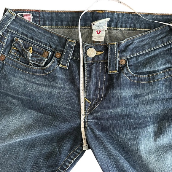 True Religion Boot Cut Denim Blue Jeans Dark Wash Natural Fading Y2K Womens 30 - Picture 13 of 15
